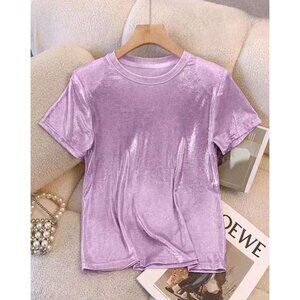 Purple French Inspired Sparkle Princess T-Shirt f Round Neck